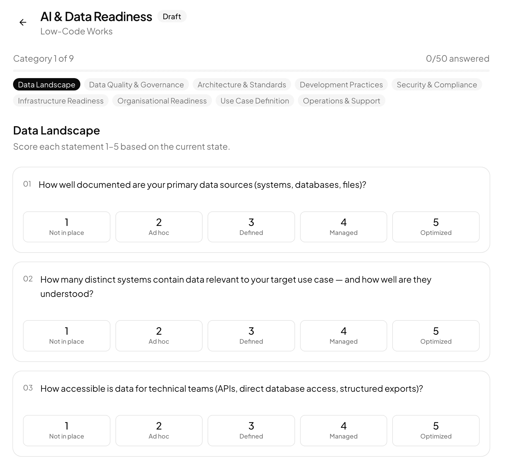 LCW Workspace — Assessment scoring form